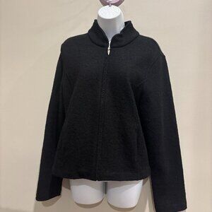 Herman Geist Womens Full Zip Wool Sweater Petite Large Black Thick Black Jacket